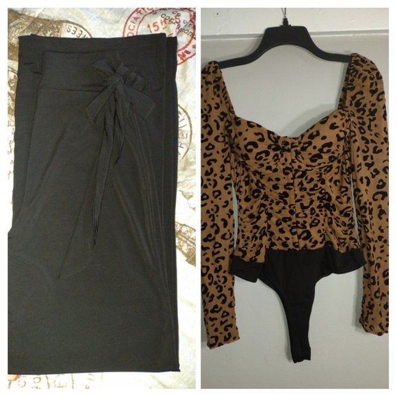 WINDSOR Tops - Conjunto elegante blusa de leopardo sin necesidad de sosten pantalon negro